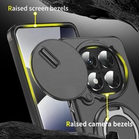 Housse robuste pour objectif de caméra coulissante pour Redmi Note 14 Pro Béquille rotative Coque de téléphone Hardcase Couverture arrière avec porte-anneau Noir
