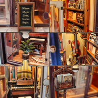 Y-TOP Sonata Music House Book Nook, Modèle de mini-boutique en bois à assembler soi-même avec lumière LED tactile, Cadeau pour adultes