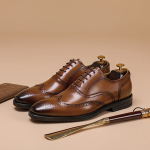 Men's Premium Genuine Leather Oxfords Vintage Brogue Shoes for Weddings & Formal Events <b>Flat</b> & Comfortable Waterproof - Product Image 3