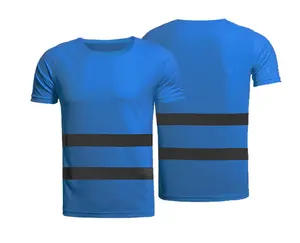 Camiseta reflexiva masculina, alta visibilidade, azul, de trabalho, noite, brilha, roupa de trabalho, gola polo fluorescente, manga curta