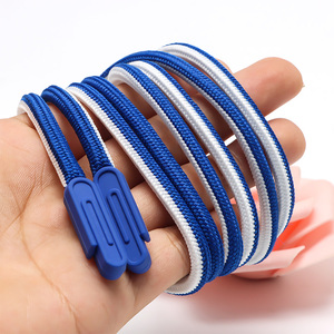 Cordoncino Intrecciato Personalizzato con Logo per Cappuccio, Blu e Bianco <span class=keywords><strong>a</strong></span> <span class=keywords><strong>Righe</strong></span> con Terminali in Plastica, Accessori OEM per Abbigliamento - Product Image 1