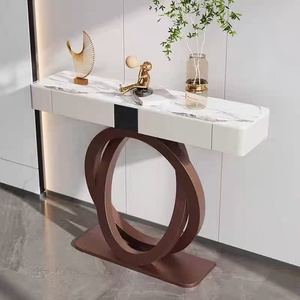Table d'entrée de luxe moderne avec plateau en marbre ardoise et pieds en métal, table décorative pour couloir - Product Image 1