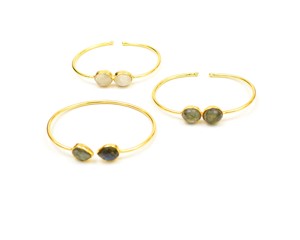 Labradorita y scarabee, arcoíris, piedra lunar, chapado en oro, brazalete ajustable - Product Image 5