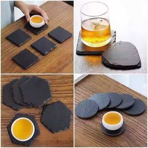 Venda Por Atacado Fábrica De Venda Natural Em Branco Preto Gravura Coasters Ardósia Quadrado Redondo Granel Bebida Café Bar Copo Coasters - Product Image 6