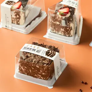 Grosir Kotak Kue Kecil Blister Kue Mini Dalam Wadah Jumlah Besar Kotak Kemasan Makanan Penutup Label Kustom Kotak Irisan Kue dengan Garpu