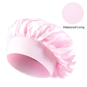Bonnet <span class=keywords><strong>de</strong></span> bain double couche à bords larges en satin <span class=keywords><strong>de</strong></span> soie pour cheveux Bonnet <span class=keywords><strong>de</strong></span> douche imperméable pour les filles Spa Home Salon Use - Product Image 3