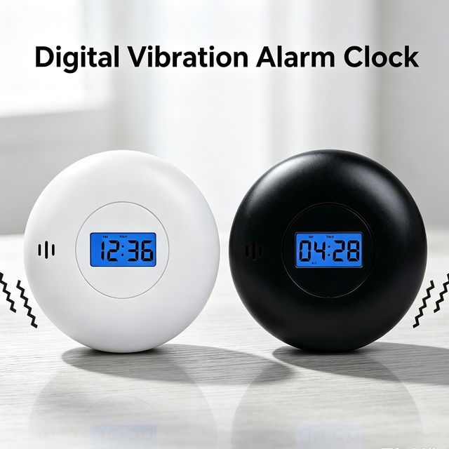 Digital LCD Battery Operated USB Charging Backlight 4 Levels Strong Vibration Clock Dual Alarms Deaf Hard Hearing Mute Wake-Up