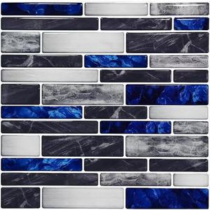 PVC Backsplash Tile <strong>for</strong> Kitchen Peel and Stick - Marble White Embellished With Black Wall <strong>Stickers</strong> - Product Image 5
