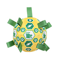 Peluche de football personnalisée pour chien, jaune et verte, interactive, pour l'entraînement et le soulagement du stress, avec son et sangles