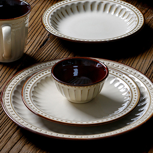 Juegos de vajilla de cerámica de estilo Vintage de alta calidad, plato marrón, taza, cuchara, cuenco, juego de cena de porcelana, vajilla - Product Image 3