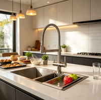 Robinet de cuisine moderne en acier inoxydable avec filtre à eau 4-en-1 et robinet mélangeur 4 voies pour eau potable