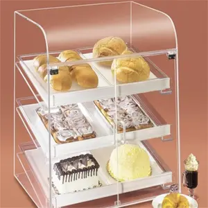 Klare Acryl schubladen mit Lock Bread Cake Showcase Box Vitrinen ständer Muti-Tiers Rack Cupcake Food Vitrine