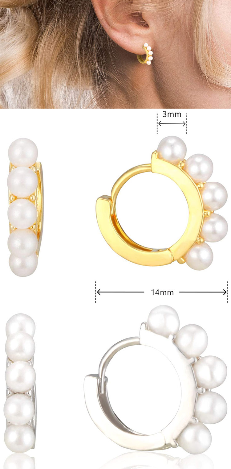 latest fashion stainless steel jewelry pearl huggie gold plated silver hoop earrings