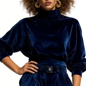 Women's Hooded Velvet 2 Piece <b>Set</b> - Elegant Long-Sleeve Top & Baggy Pants Formal Casual Outfit Fashion - Product Image 6