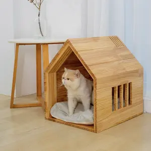 इनडोर लक्जरी छोटे पिल्ला कुत्ता किटी बिल्ली घर लकड़ी का पालतू बिस्तर शीर्ष गुणवत्ता अनुकूलित टिकाऊ कोंडो केनेल घोंसला कॉटेज