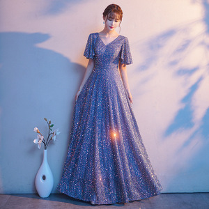 Evening Gown V Neck Glitter Long Dress Performance Party Wear Women's Formal Dress - Product Image 2