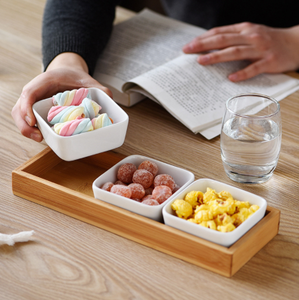 EMOER Treillis <span class=keywords><strong>en</strong></span> céramique de <span class=keywords><strong>bambou</strong></span> <span class=keywords><strong>et</strong></span> de bois avec couvercle <span class=keywords><strong>Assiette</strong></span> à collation pour fruits secs - Product Image 3