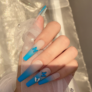 <span class=keywords><strong>Uñas</strong></span> postizas <span class=keywords><strong>de</strong></span> moda con degradado, pintadas a mano, puntas azules estilo americano, <span class=keywords><strong>uñas</strong></span> postizas <span class=keywords><strong>de</strong></span> ballet. - Product Image 5