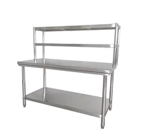 Table de travail en acier inoxydable 201/304 avec étagère supérieure, plan de travail de cuisine, fournitures pour hôtels et restaurants, table de cuisine industrielle, finition brossée mate
