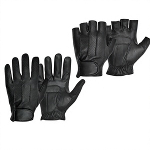 Gants de conduite unisexes en cuir noir à demi-doigts, respirants, perforés, avec sangle de poignet réglable, utilisables toute l'année - Product Image 2