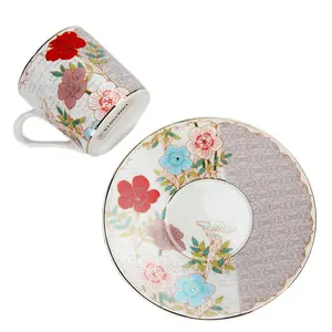 Groothandel Europese Stijl Gedrukt Keramische Thee Set Porselein Bone China Servies Thee Kop En Schotel