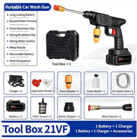 Nettoyeur haute pression sans fil 21VF portable 8MPa, pistolet de lavage de voiture, kit complet, boîte de rangement en plastique