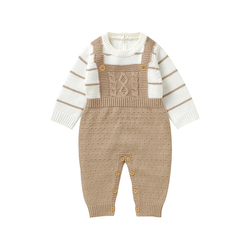 Top Sale Wholesale Autumn Winter Outdoor Jumpsuit for Toddle Newborn Babies knitted long sleeve rompers for Boys and Girls