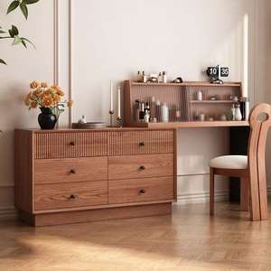 Dressing <b>Table</b> And Chest Of Drawers Combined Oak Wood Extendable Bedroom <b>Makeup</b> Vanity With Storage Cabinet - Product Image 1