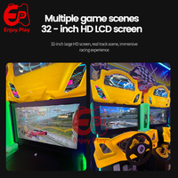 Simulador de Carreras Arcade Comercial para 2 Jugadores con Monedas, Pantalla LCD Dual de 32 Pulgadas, Volante y Pedales de Derrape para Centros de Juego y Centros Comerciales
