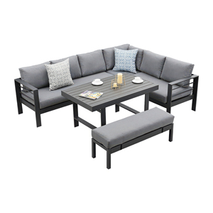 AJUNION Mobiliário De Jardim Moderno Sofá De Canto De Alumínio Conjunto De Jantar Ao Ar Livre HDPE Slat Table Top Sofá De Jantar Do Jardim com Banco - Product Image 1