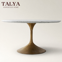 Table à manger ronde de luxe avec plateau en marbre, base en forme de tulipe moderne, table en pierre naturelle pour hôtel, villa, salle à manger, ensemble de meubles
