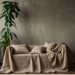 Funda de Sofá de Lino Puro HSC Personalizada de una Pieza, Color Sólido, Antipolvo, 160*285cm, Cubrecama Grande de Lino y Funda de Sofá - Product Image 6