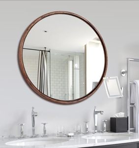 <strong>Round</strong> Solid <strong>Oak</strong> Wood <strong>Mirror</strong> Medium Size, Walnut Frame Modern Decorative Wall Makeup <strong>Mirror</strong> for Bathroom Bedroom Living Room - Product Image 1