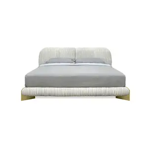 Latest design Velvet Fabric Bed Customized Luxury Hotel Villa Bed Frame King Size Italian Bed For Bedroom