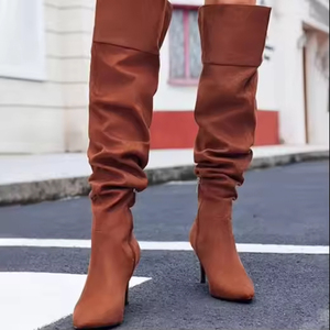 Mode femmes Sexy robe automne cuisse haute bout pointu Slouchy Stiletto talon haut sur le genou bottes longues chaussures - Product Image 5