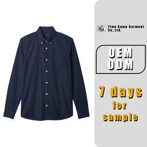 Produttore OEM cotone Oxford elastico di alta qualità <span class=keywords><strong>blu</strong></span> Navy Casual manica lunga con bottone piumino camicie da uomo autunno - Product Image 2