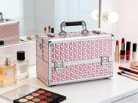 Trousse de Maquillage Professionnelle en Aluminium, Organisateur Cosmétique Réutilisable avec 4 Compartiments Ajustables, Plateaux Verrouillables et Portable