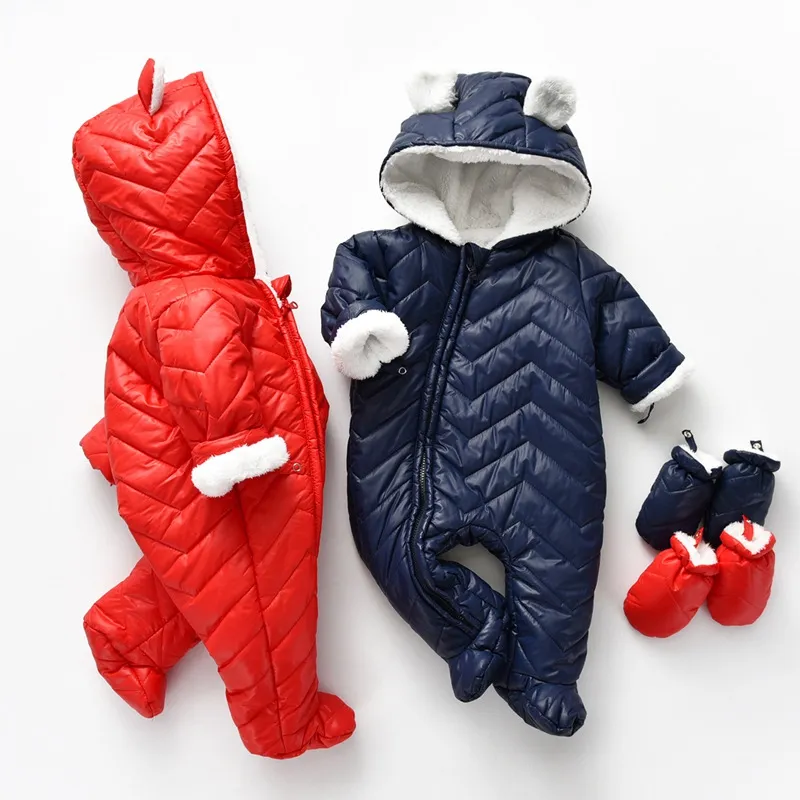 2020 tulum kış tulum bebek yenidoğan artı kadife snowsuit kar giyim ceket erkek sıcak Romper kız giysileri Bodysuit