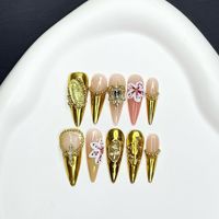Échantillons gratuits, personnalisation de marque, ensemble complet de faux ongles de luxe 3D en forme de fleur, talons hauts, styles aléatoires disponibles.