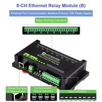 Module de relais Ethernet 8 canaux (B) avec entrée numérique, port Ethernet, communication, protocole Modbus, alimentation PoE