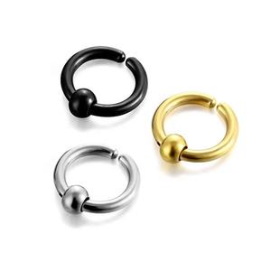 Orecchino a cerchio nero unico da uomo in acciaio inossidabile con gioiello Non Piercing personalizzato con sfera rotonda - Product Image 5