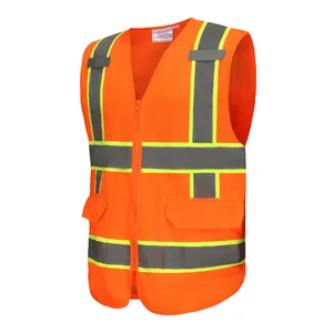 Class 2 Hi-viz ชุดรักษาความปลอดภัยสองโทนสะท้อนแสงเสื้อกั๊กสะท้อนแสงความปลอดภัยพร้อมโลโก้