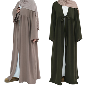 Abaya Musulmana Personalizada, Elegante, de Color Sólido, Talla Grande, Hecha a Mano, de Poliéster Crepé, con Abertura Frontal y Lazos, Estilo Casual para Mujer - Product Image 2