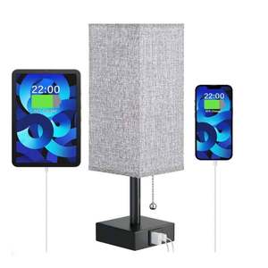 Lámpara de escritorio de tela cuadrada 90 con interruptor de cremallera, luz variable de temperatura de tres colores, carga USB A + C para sala de estar y dormitorio - Product Image 1