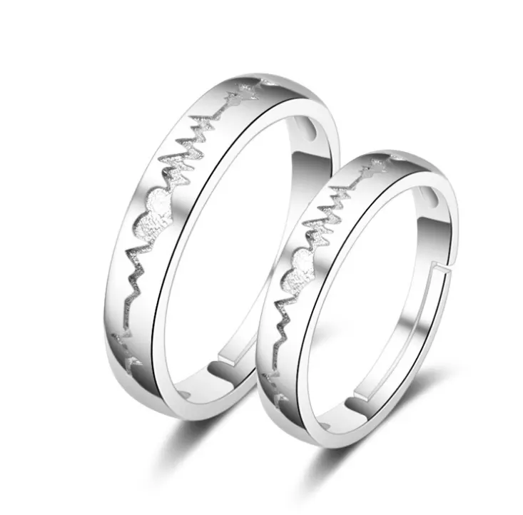 AliExpress atacado quente clássico simples coreano moda eletrocardiograma amor noivado jóias casamento casal anel