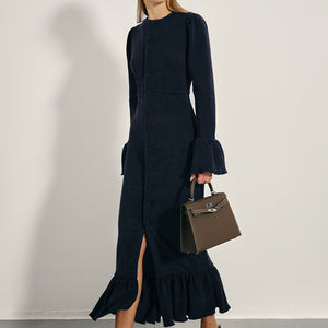 2025 <span class=keywords><strong>in</strong></span> <span class=keywords><strong>maglia</strong></span> tinta unita Button-Up con volant <span class=keywords><strong>svasato</strong></span> ufficio autunno abito nero donna abiti lunghi donna - Product Image 3