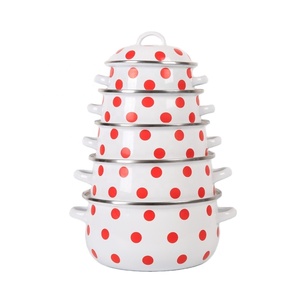 Ensemble de casseroles en émail rouge à pois rétro, empilables, avec couvercles, pour la cuisine - Product Image 1