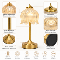 Lampe de table sans fil en verre vintage, 5200 mAh rechargeable, 3 couleurs, intensité réglable, lumière LED tactile pour hôtel, restaurant, décoration de la maison