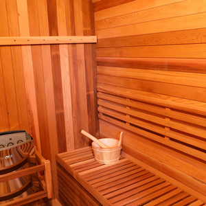 HELIUS Fabricante profesional de gran tamaño Nuevo diseño Sala de sauna al aire libre negra Hemlock Sauna de vapor Techo inclinado - Product Image 6