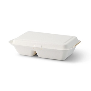 Offre Spéciale : Contenants Alimentaires en Canne à Sucre 25x16.5x6.1cm, 2 Compartiments avec Couvercle à Charnière, Forme Rectangulaire - Product Image 1